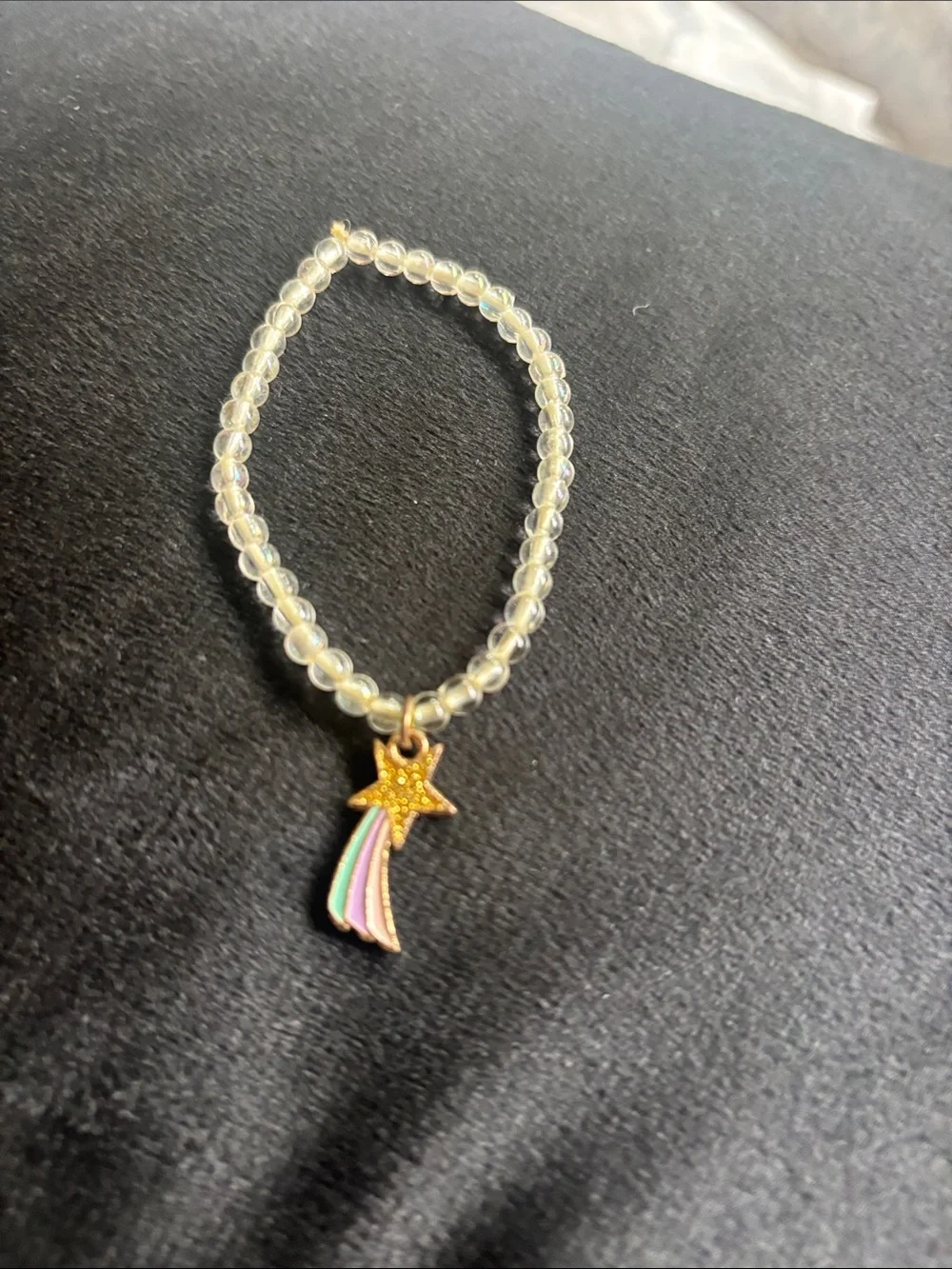 Kids Clear Beaded Bracelet with Gold Star Rainbow Charm